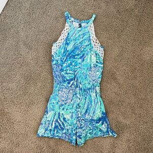 Lilly Pulitzer Lala Halter Romper Hey Hey Soleil Blue